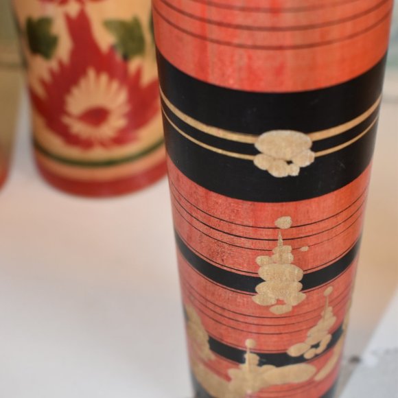 Vintage Kokeshi Wooden Hand Painted Japanese Dolls-Set of 2 - Picture 10 of 12